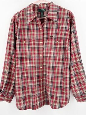 Lauren Ralph Lauren Red Plaid Button-Down Shirt with Cream Accents 2X